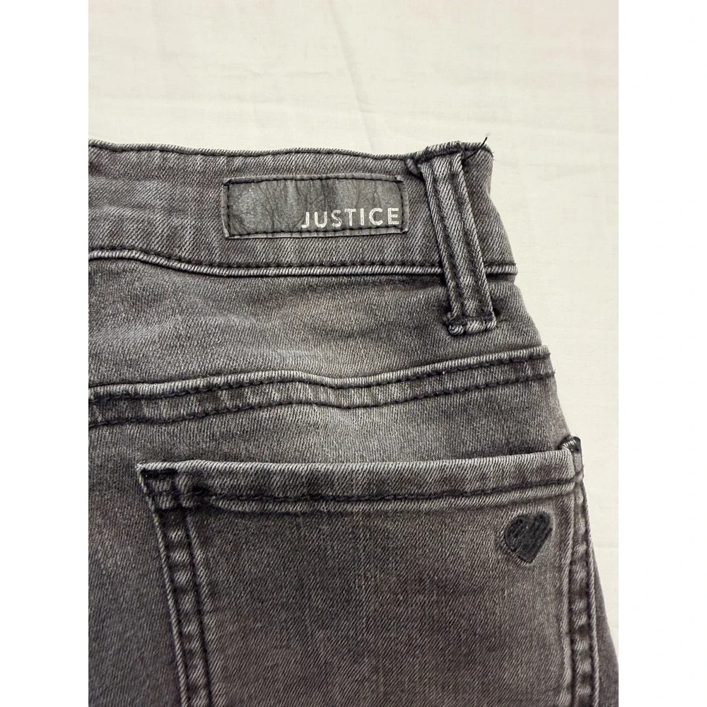 Justice‎ Jeans Girls 10 Slim Gray Skinny Distressed Button Fly Raw Hem Stretch